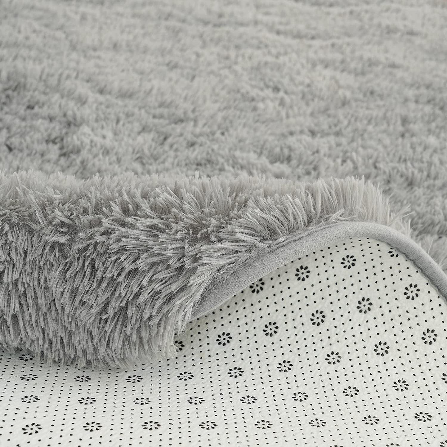 Luxury Round Fluffy Area Rug for Bedroom, Super Soft Shaggy Carpet, 5'x5', Gray R140