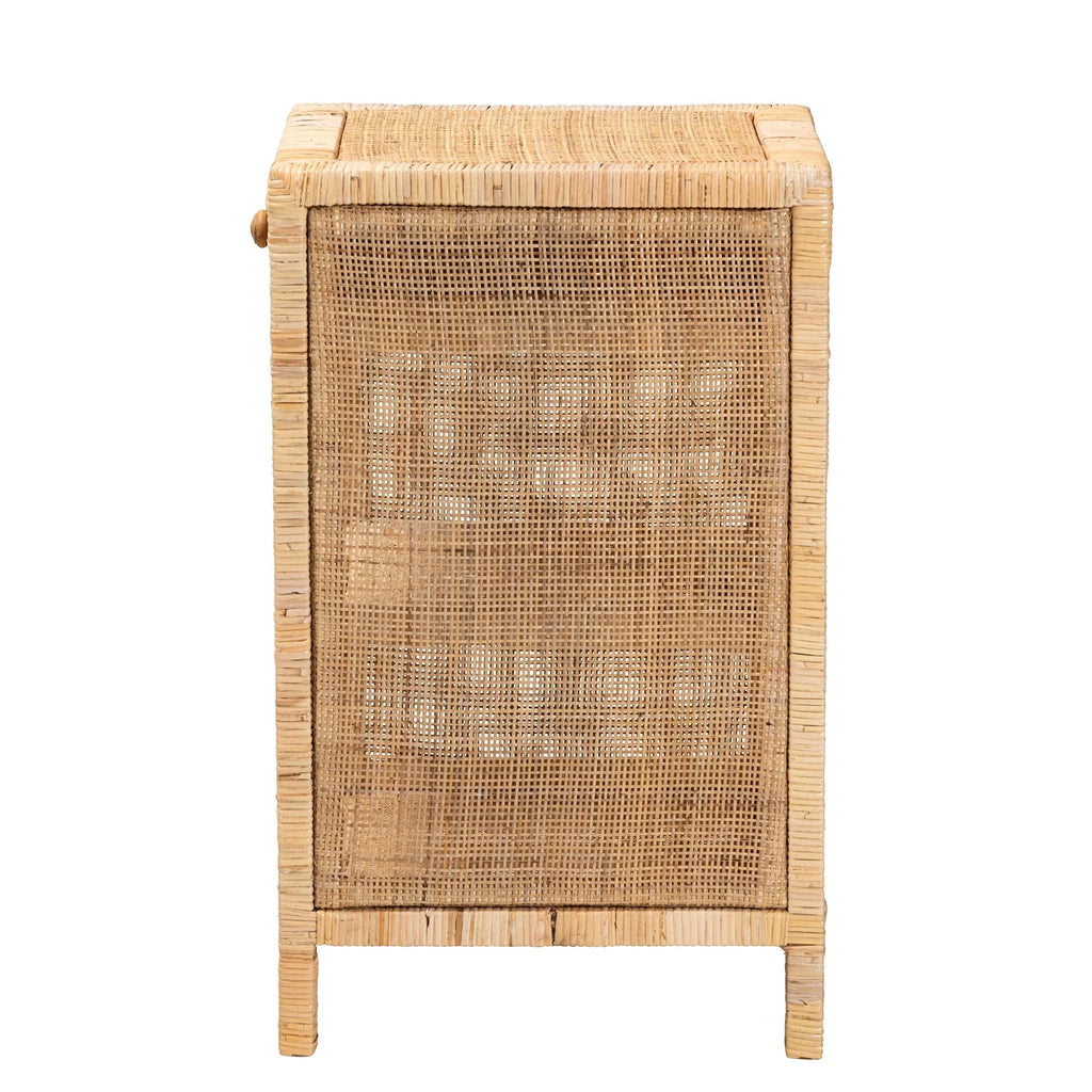 Modern Bohemian 1-Drawer Nightstand in Brown Wood and Rattan E330