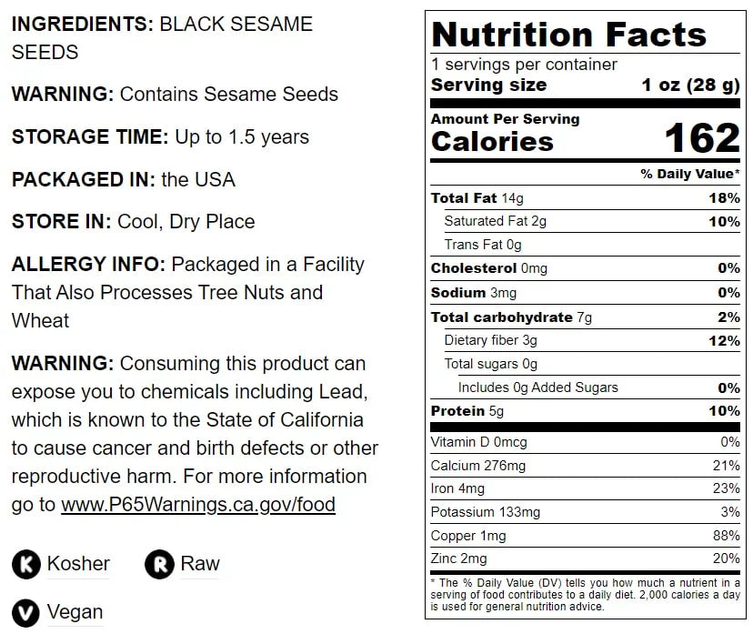Black Sesame Seeds, 8 Pounds, Raw, Vegan, Kosher C5110