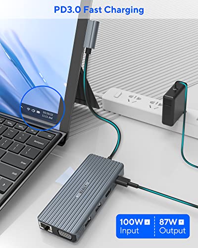 USB C Dock for Surface Pro 7, Dual Monitor Display USB Hub with HDMI VGA PD3.0 RJ45 Y622882