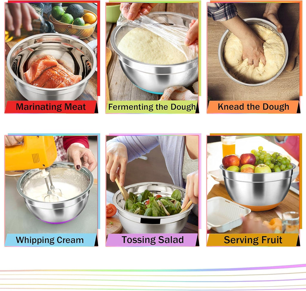 Stainless Steel Mixing Bowls with Airtight Lids, Nesting & Stackable, Set of 6 E712