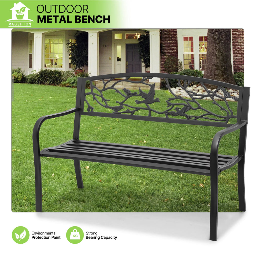 Outdoor Cast Iron Patio Bench with Bird Design Backrest Z971510