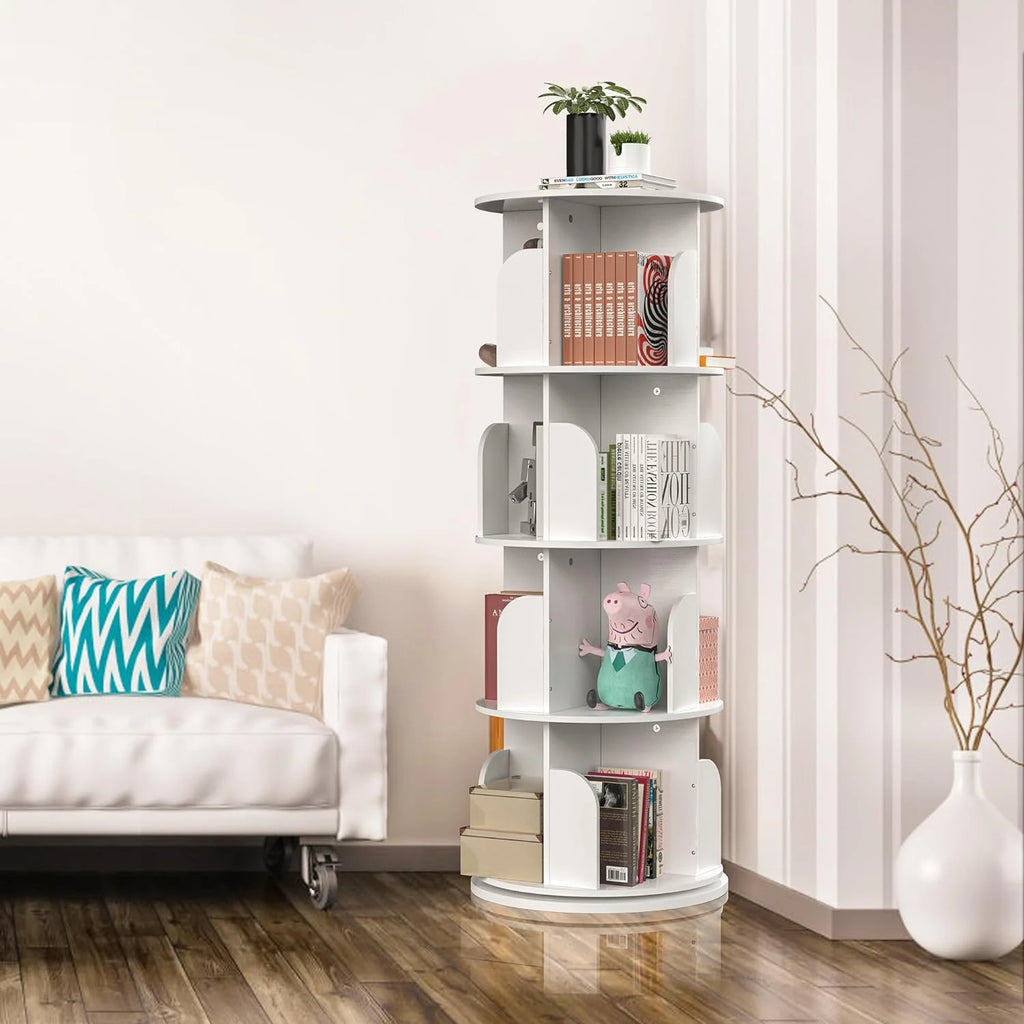 360 Rotating 4-Tier Narrow Bookcase for Small Spaces, White H7274