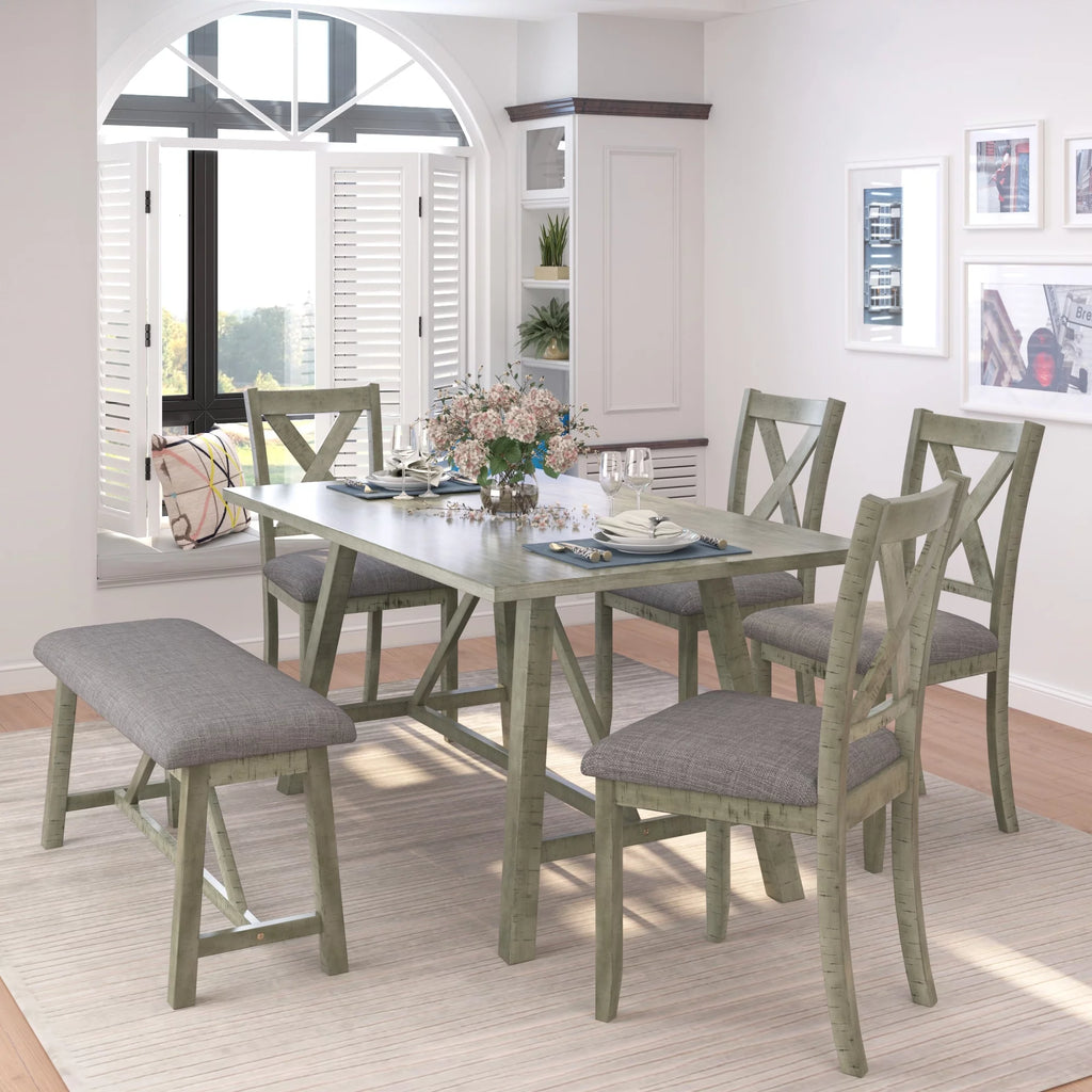 6 Piece Wood Dining Table Set with Chairs P168