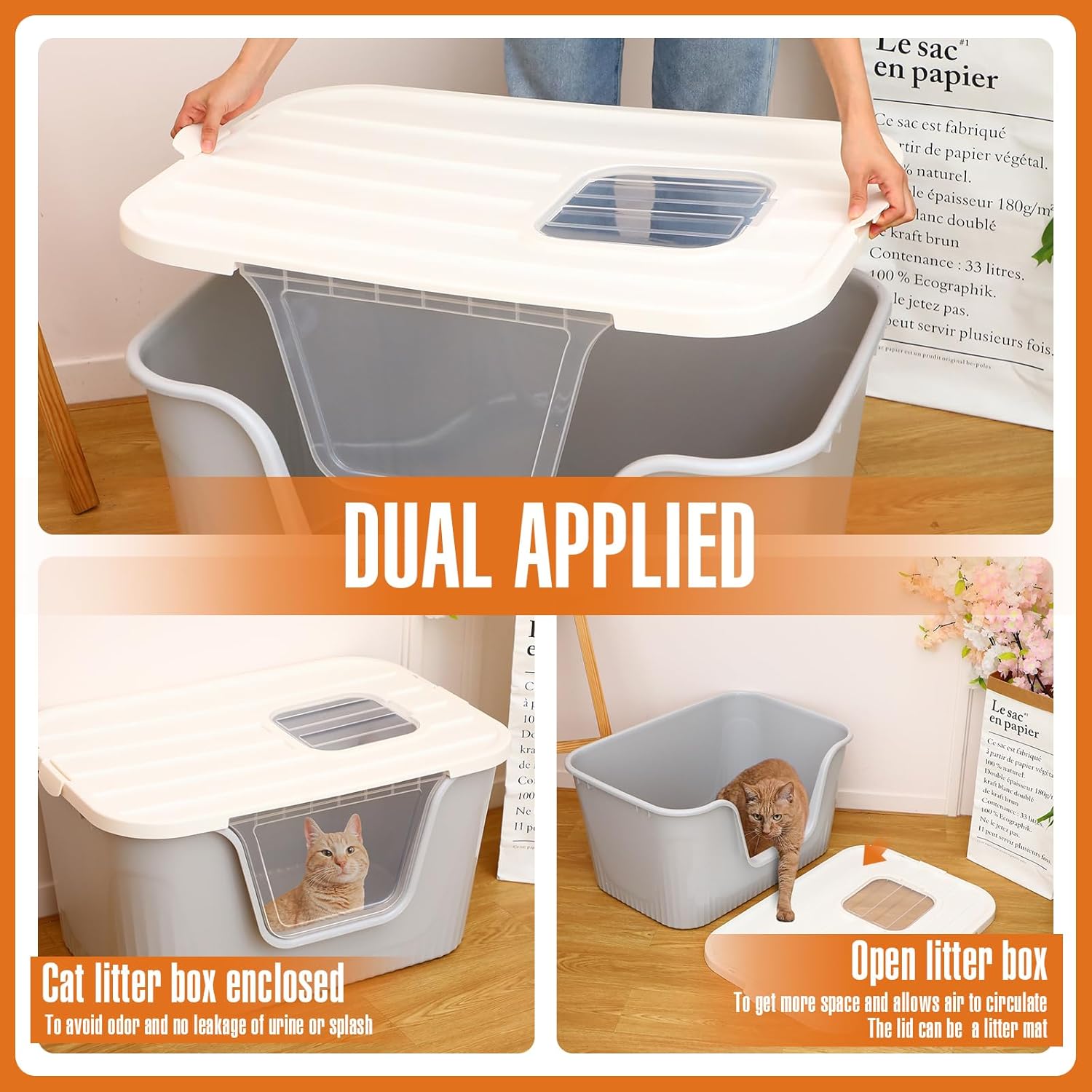 Enclosed Cat Litter Box Extra Large with Scoop, Front Entry, Two Exits Q9926