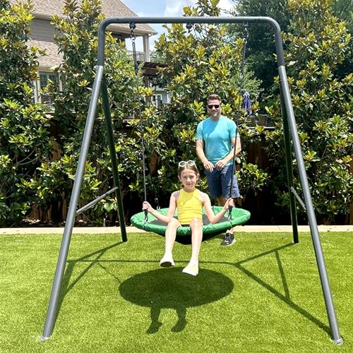 Single Swing Set Frame with 39" Round Platform Tree Swing C3642