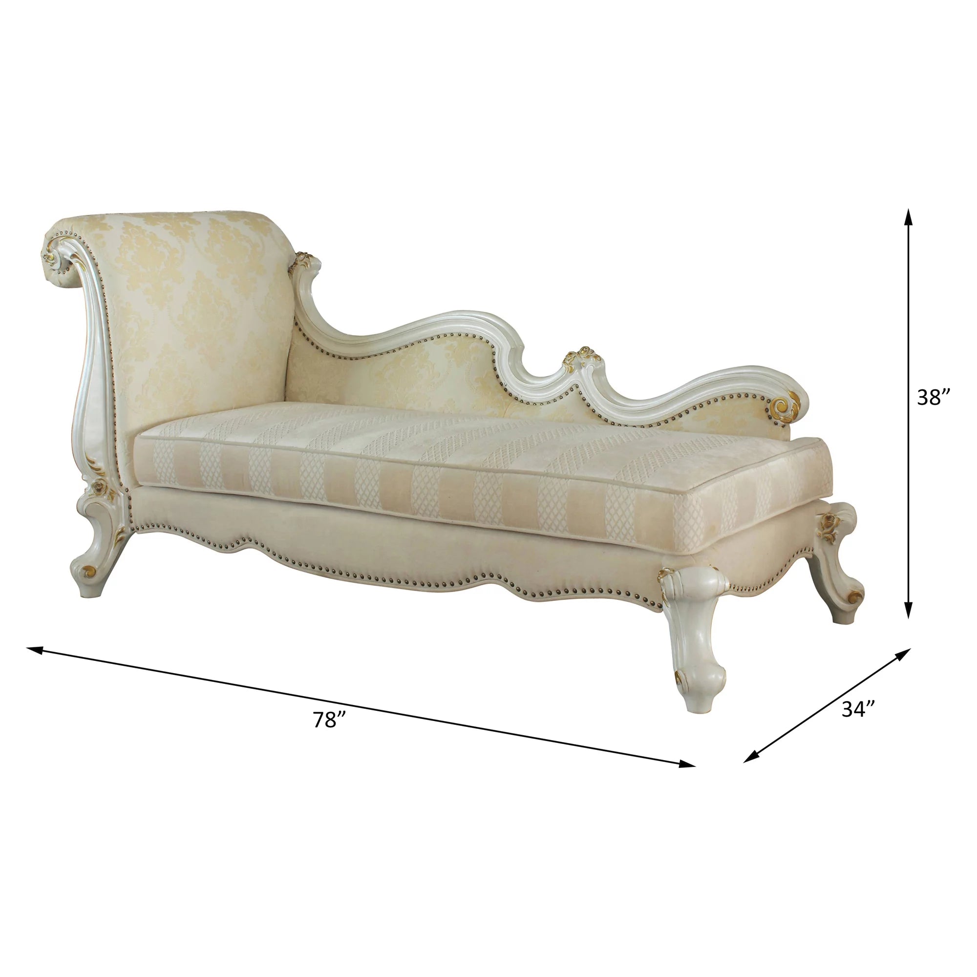 One Arm Chaise with Nailheads in Antique Pearl W16991