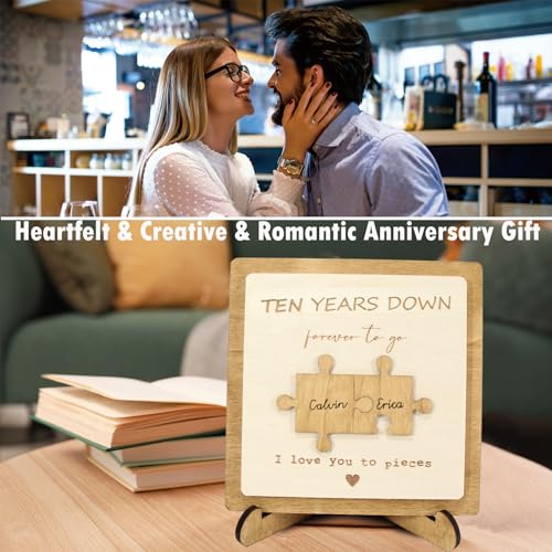 Personalized Wooden Plaque with Engraved Puzzle Pieces for Couples W463127