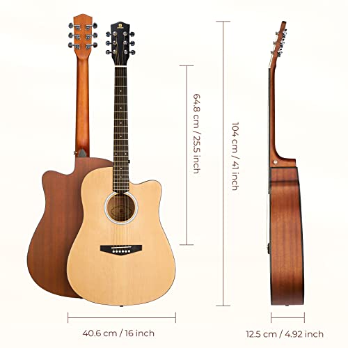 Acoustic Guitar Kit for Beginner Adult Full Size Cutaway Natural Bundle with Bag Strap Tuner Capo Pickguard Pick O993