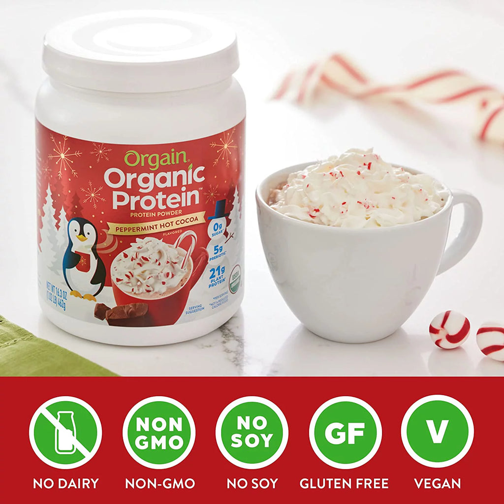 Organic Plant Based Protein Powder, Peppermint Hot Cocoa, 21g Protein, Vegan H6749