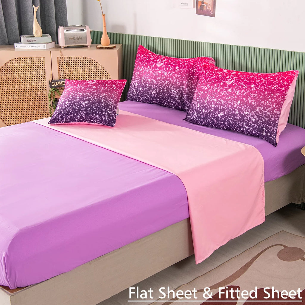 Twin Gradient Pink Purple Glitter Comforter Set for Girls V9183