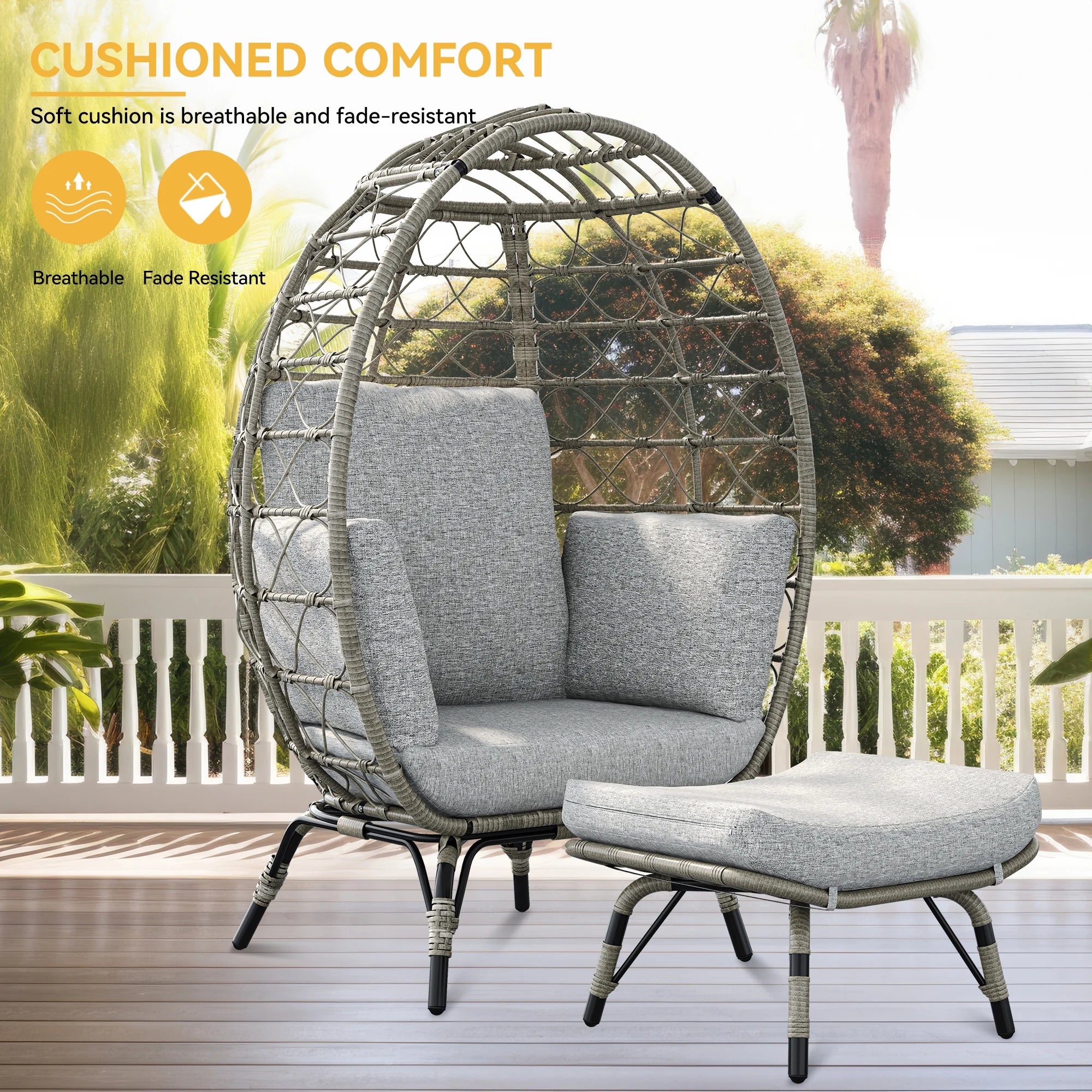 Egg Chair with Stand and Cushion for Patio, Garden, Backyard X902784