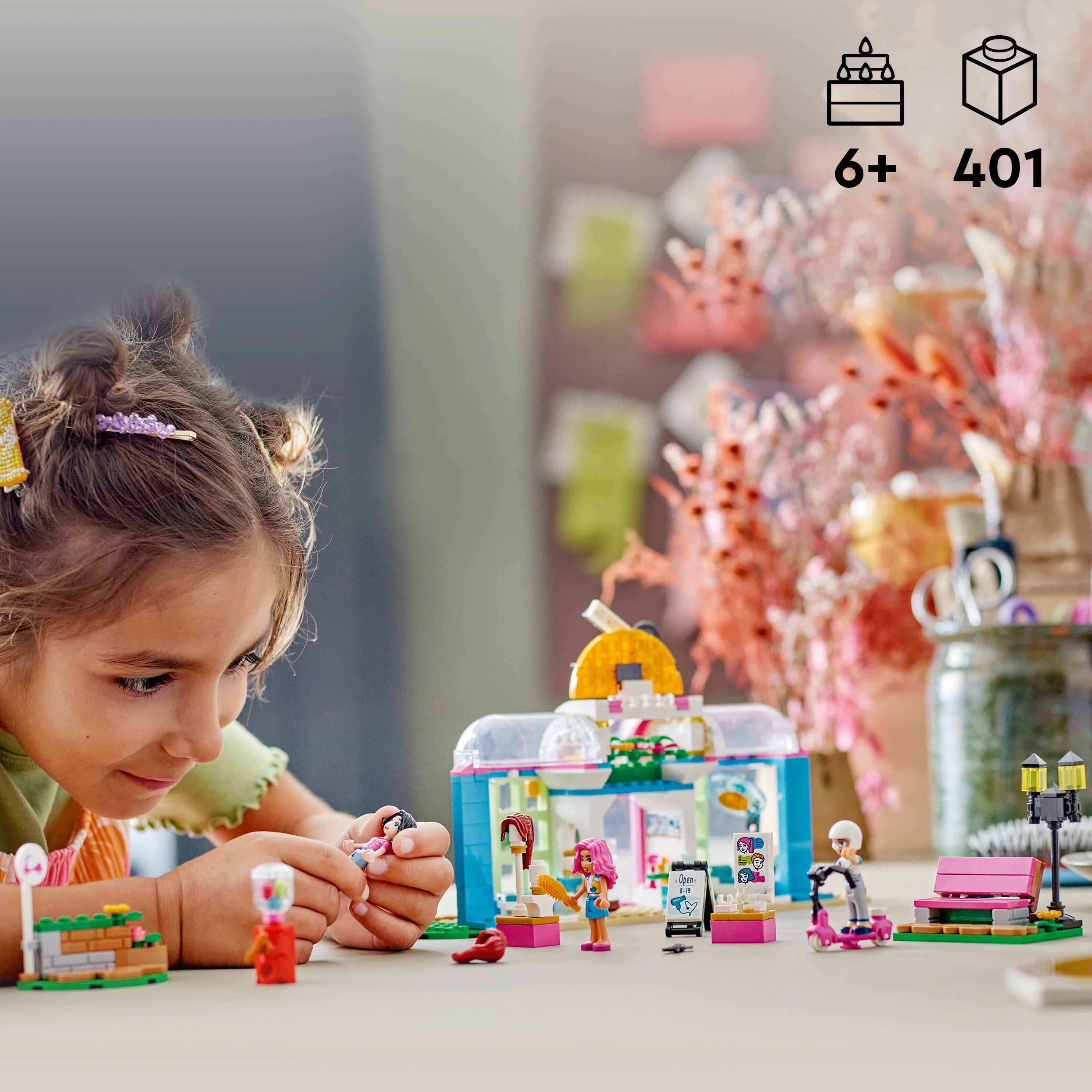Toy Hair Salon Building Set with Mini-Dolls, Pretend Play Spa for Kids Ages 6+ P725511