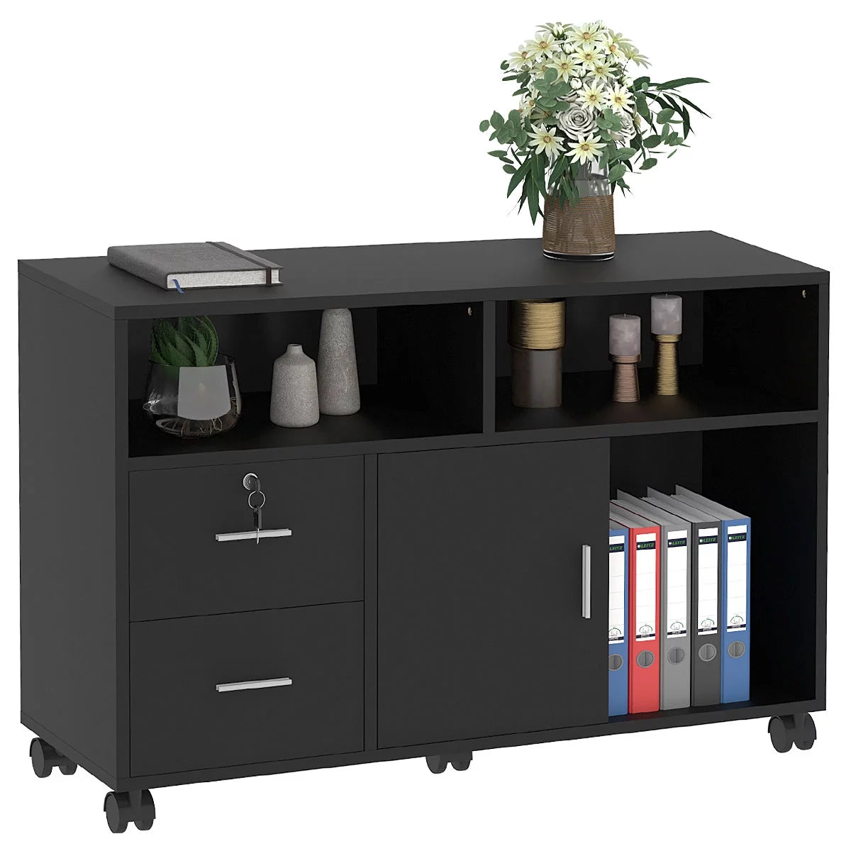 Office Lateral File Cabinet 2 Drawer with Lock Storage Shelf G9396