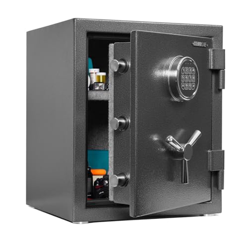 1200°F 30 Minutes Fireproof and Waterproof Safe Box, Digital Fire Proof Safe with 3 Spoke Detachable Handle, Personal safe for Home Office Money Gun (2.88Cubic Feet Black)
