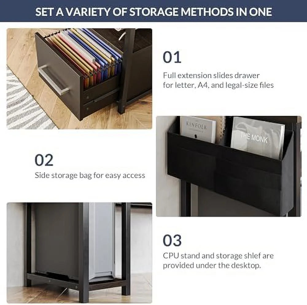 Computer Desk with Monitor Stand and File Cabinet, L-Shaped Desk for Home Office N921865