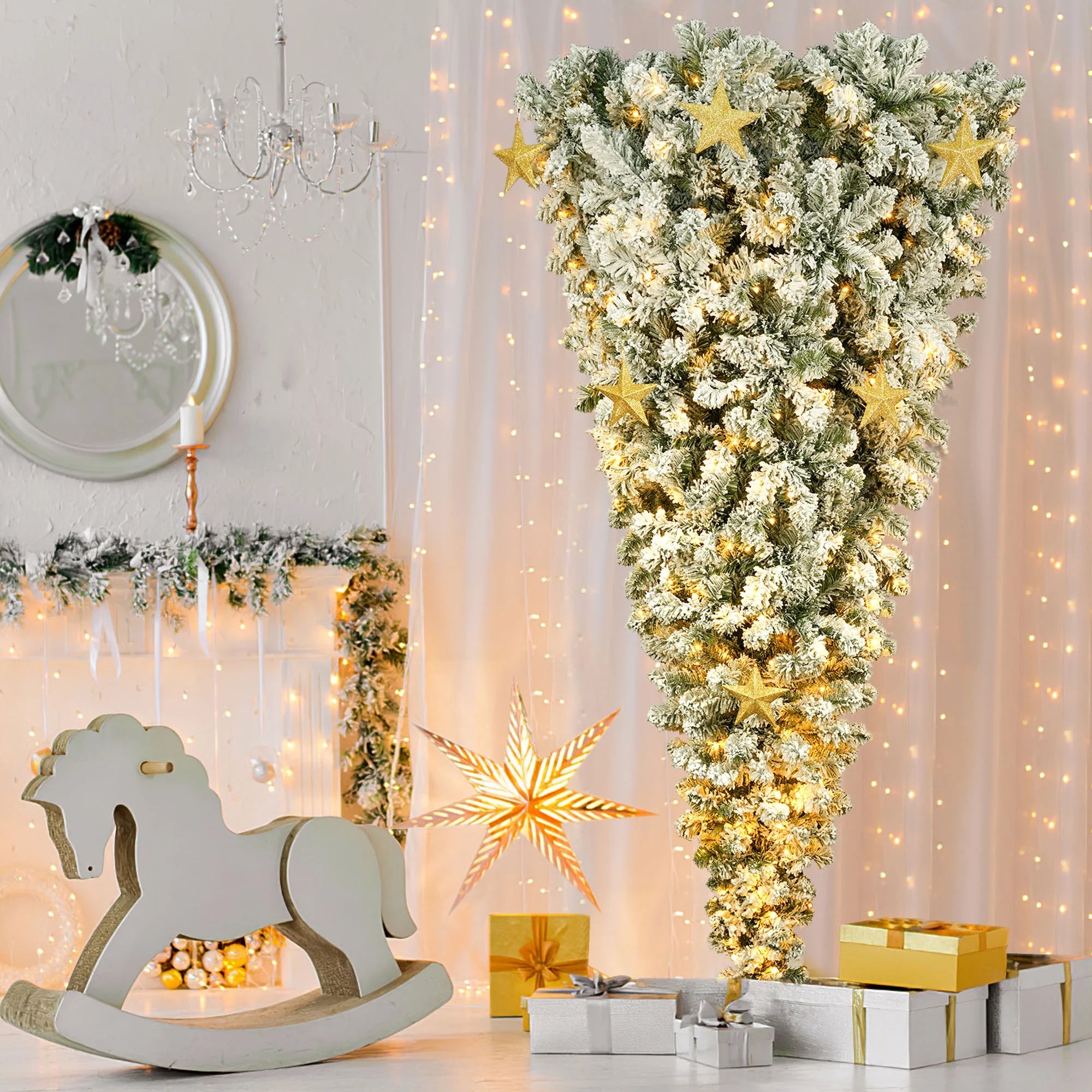 Upside Down Christmas Tree with Lights, 6FT Prelit Artificial Tree H898