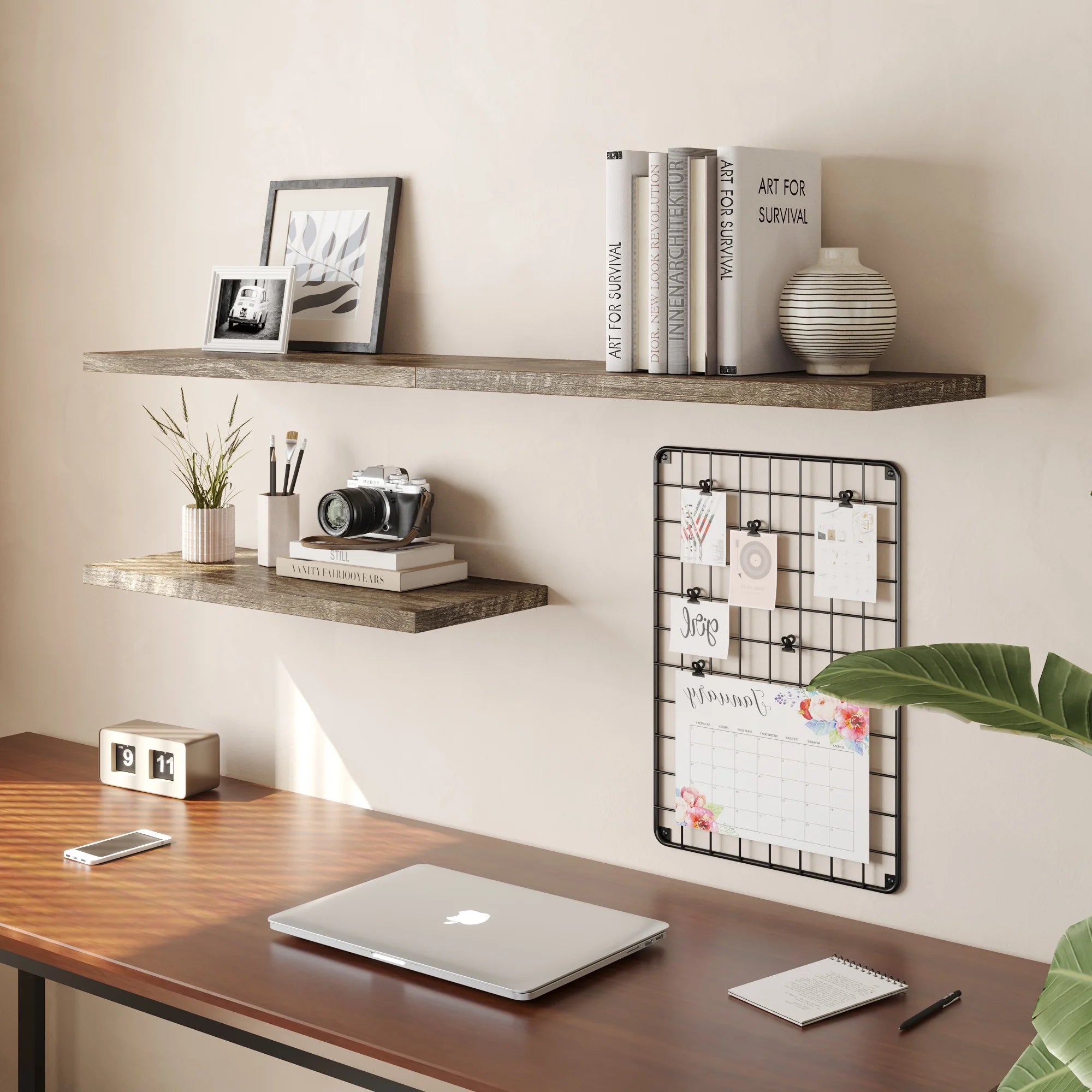 30 inch Wooden Floating Wall Shelf with Invisible Brackets, Set of 2, Rustic Gray J656