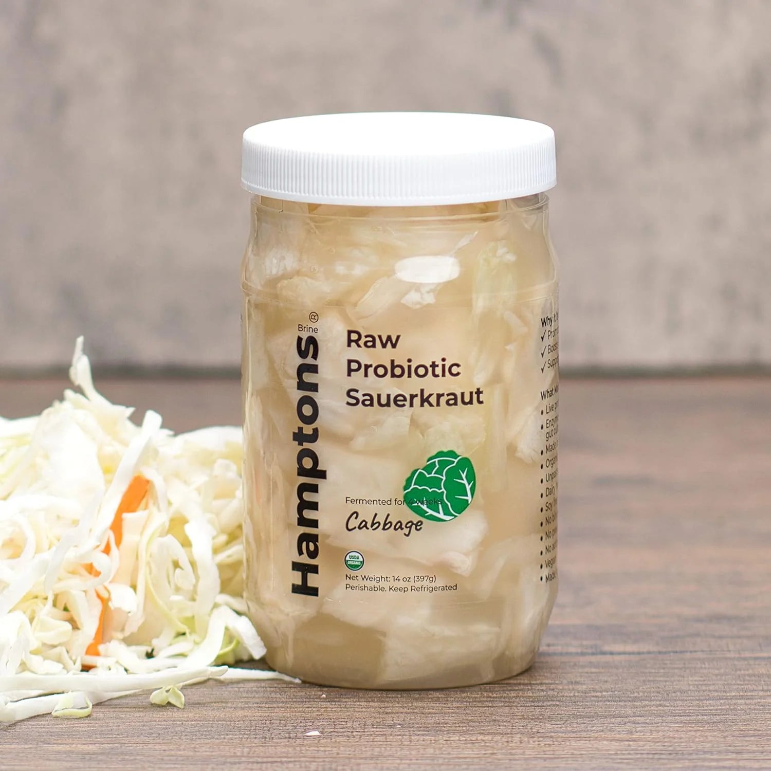 Organic Raw Sauerkraut, Unpasteurized Fermented Cabbage, 16 Oz Pack of 4 R8833
