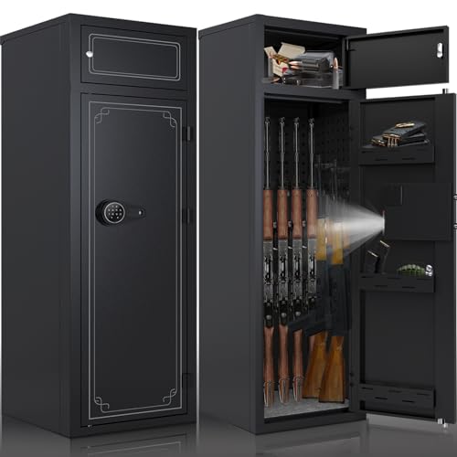 KAER 10-12 Gun Safe,Rifle Gun Safe for Home Rifle and Pistols,Gun Safes & Cabinets,Metal Gun Cabinet for Rifles and Shotguns,Shotguns Rifle Safe with Digital Keypad, Adjustable Shelves (Grey)