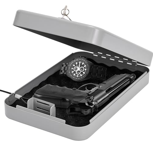 Handgun Safe with Key Lock, Portable Lock Box for Car, Home, Travel V990939