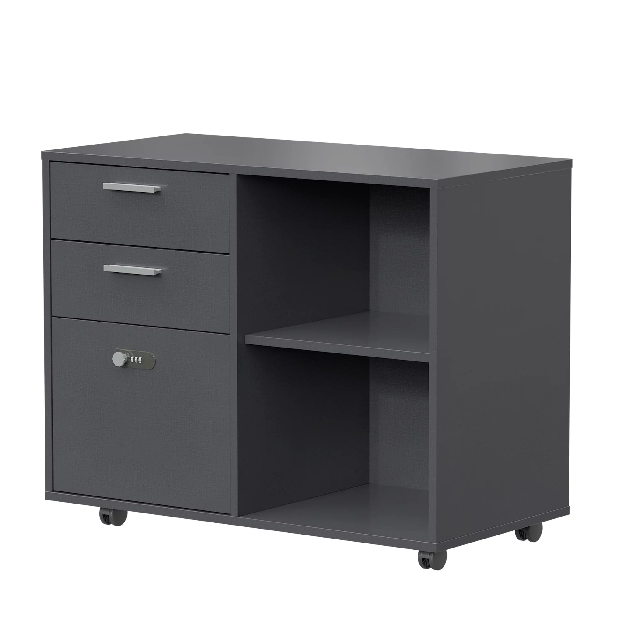 Wood File Cabinet with Lock, Mobile Lateral Filing Cabinet, Printer Stand S51832