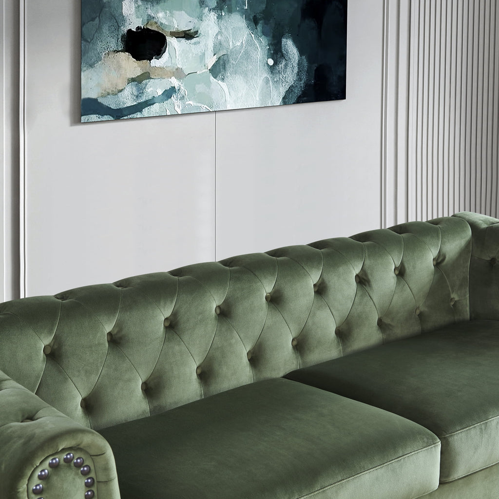 Upholstered Living Room Sofa with Tufted Fabric, Large Green U56764