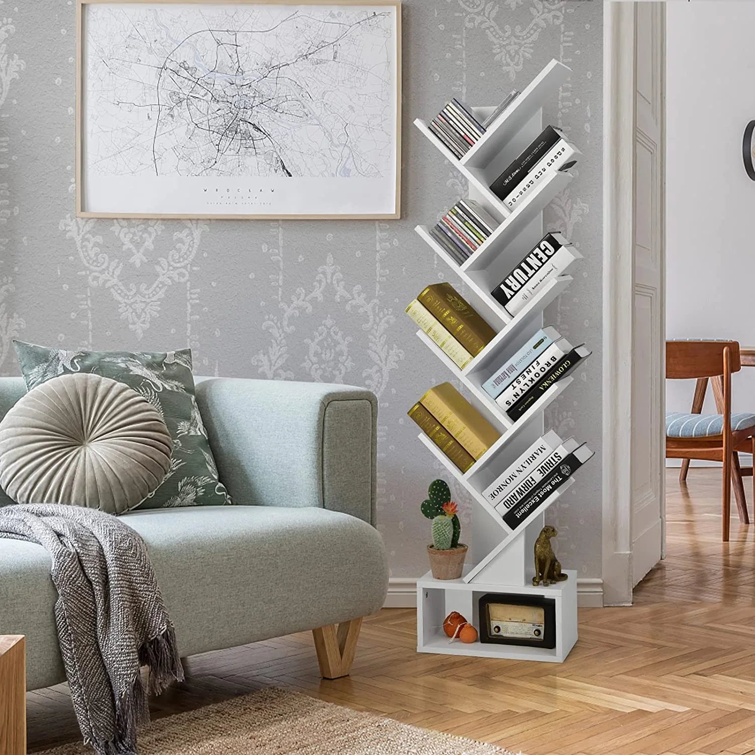 White Wooden Bookcase with Drawer, 10 Shelves H3966