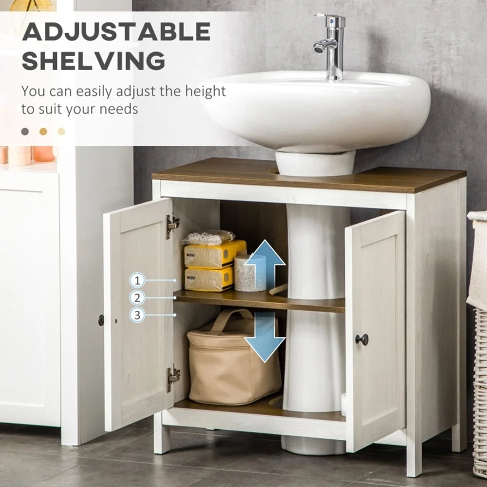 Pedestal Sink Storage Cabinet, Double Doors, Antique White I5289
