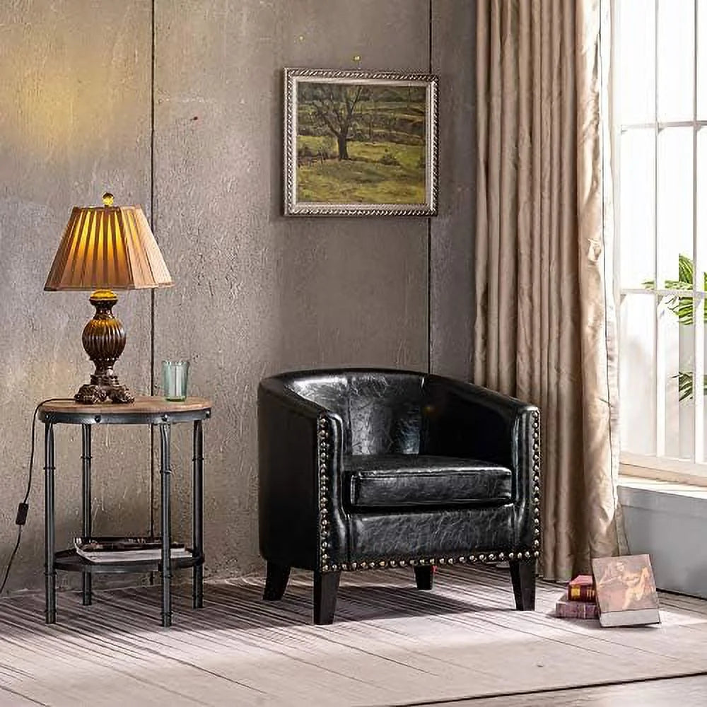 Barrel Chairs Set of 2 Faux Leather Accent Chairs for Living Room Y2321