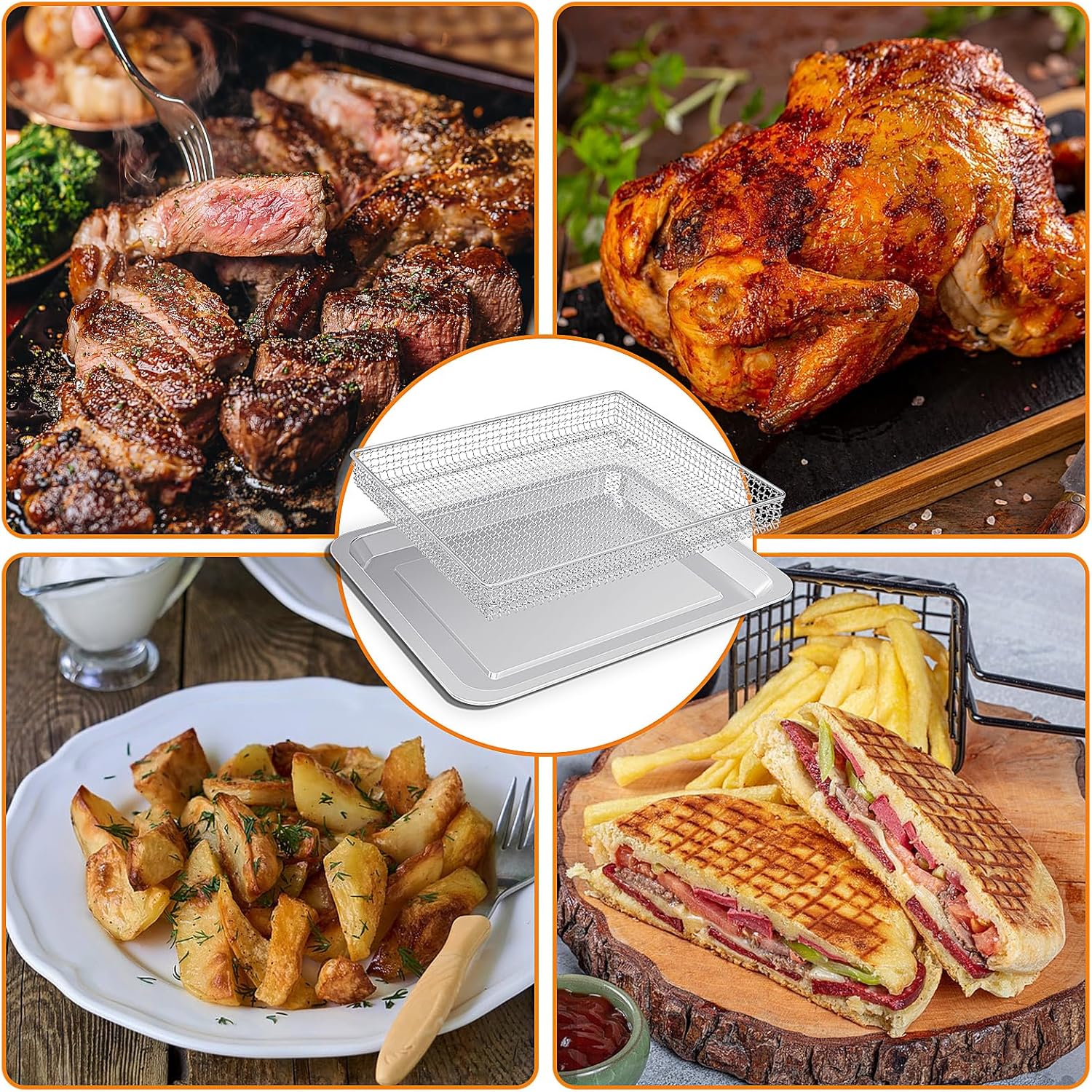 Stainless Steel Baking Tray and Air Fryer Basket T3977