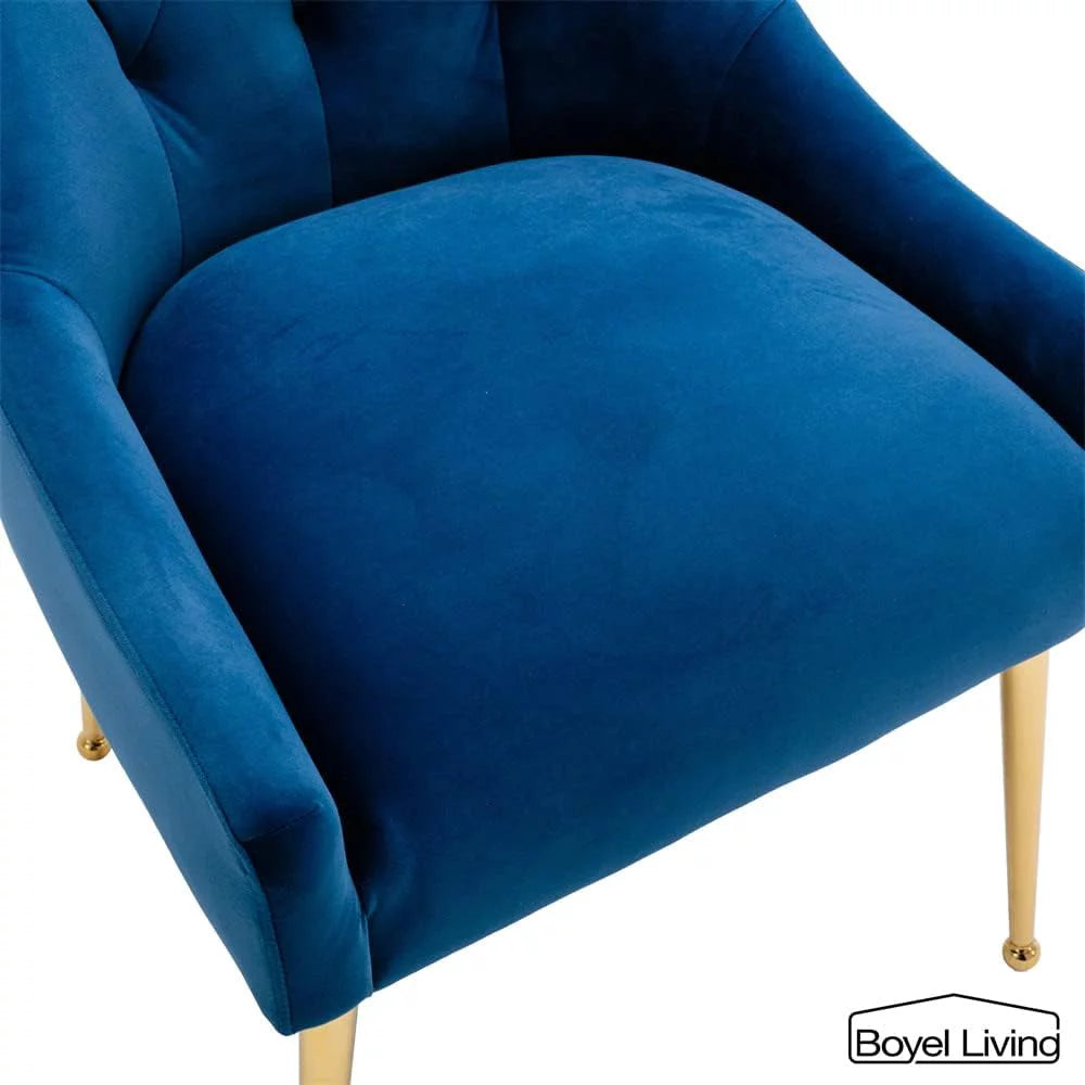 Velvet Dining Chair Set of 2 with Gold Legs, Navy Blue H9429