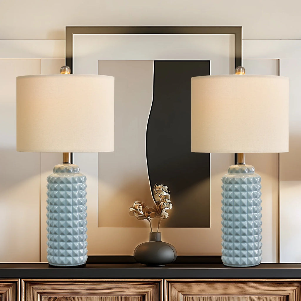Ceramic Table Lamp for Living Room Bedroom, Light Blue, Set of 2 X857439