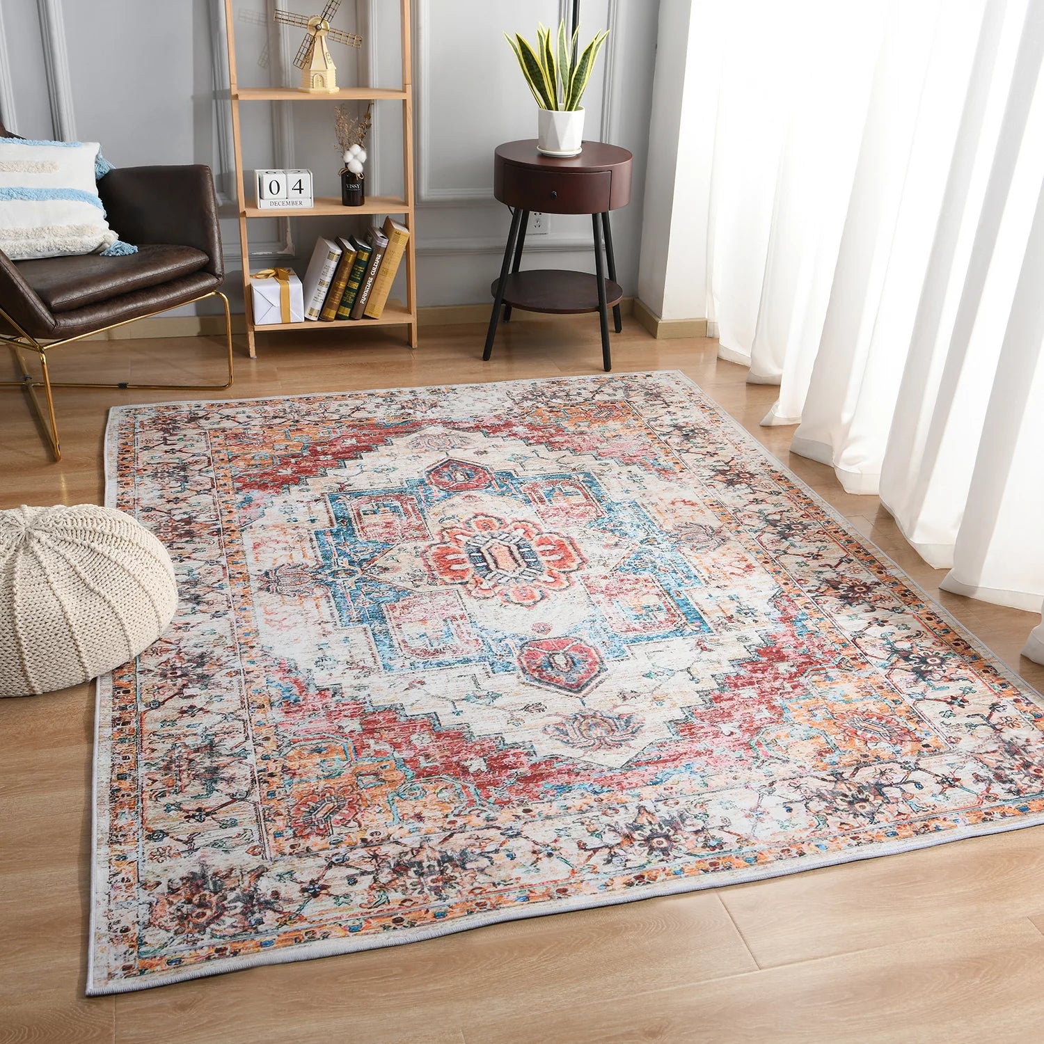 Vintage Bohemian Area Rug for Living Room, 5' x 8', Orange M181