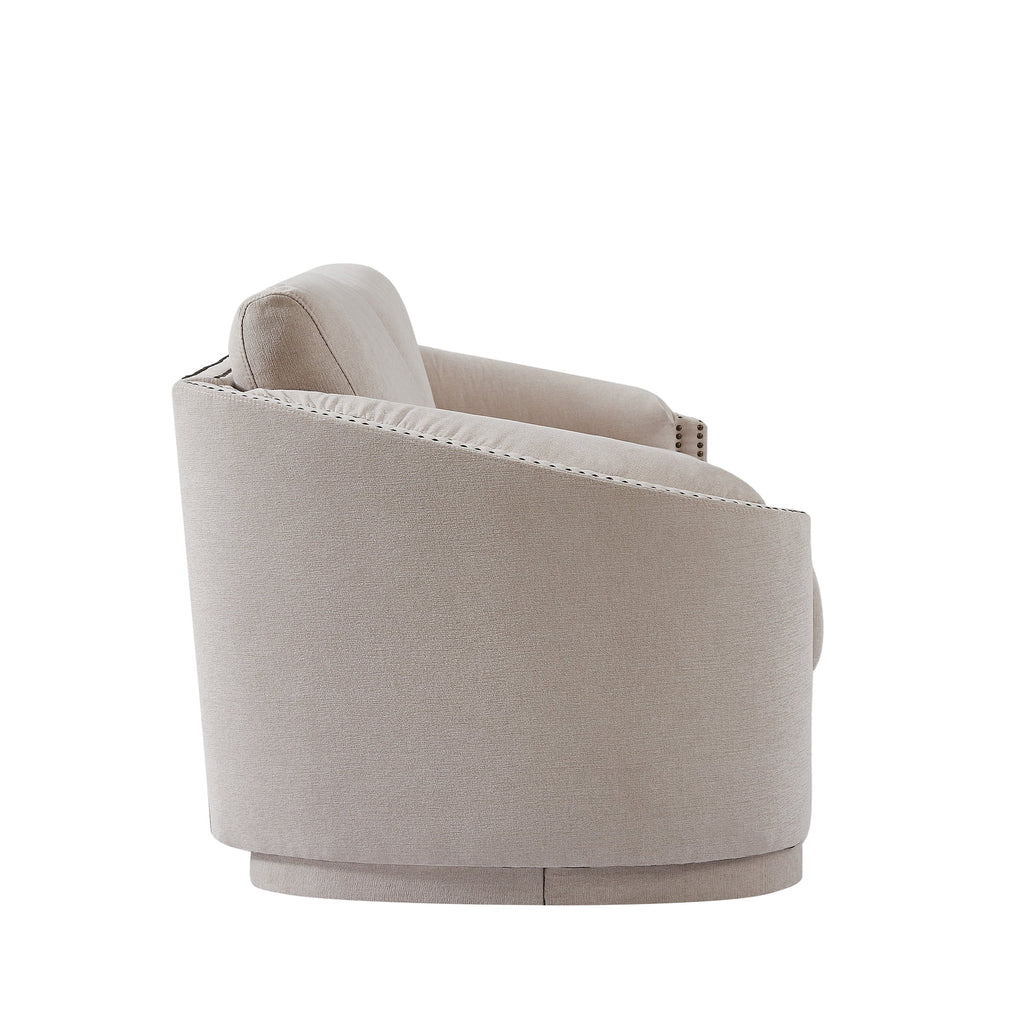 Upholstered 3-Seater Sofa Couch with Semilunar Arm, Beige M669