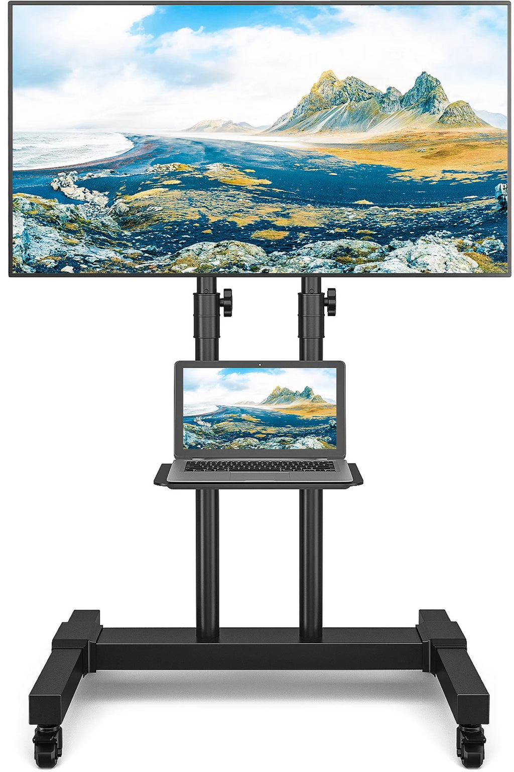 Mobile TV Cart for TVs up to 75 inch Tilt Heavy Duty Rolling Stand, Black