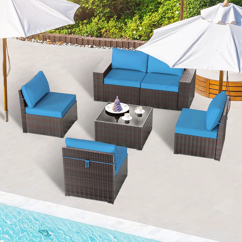 Outdoor Wicker Sectional Sofa Set with Cushions and Glass Table H506