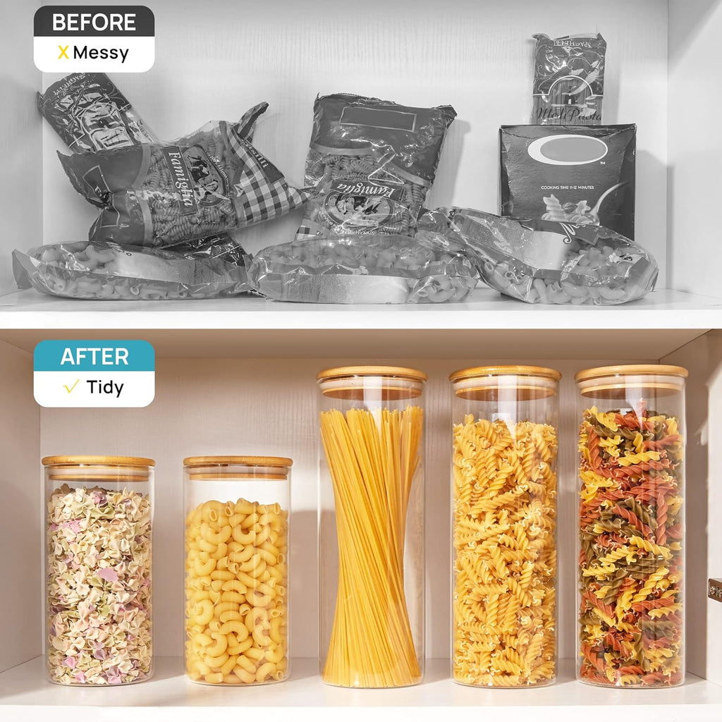 8 Pack 30oz Glass Food Storage Jars with Airtight Bamboo Lids V2676