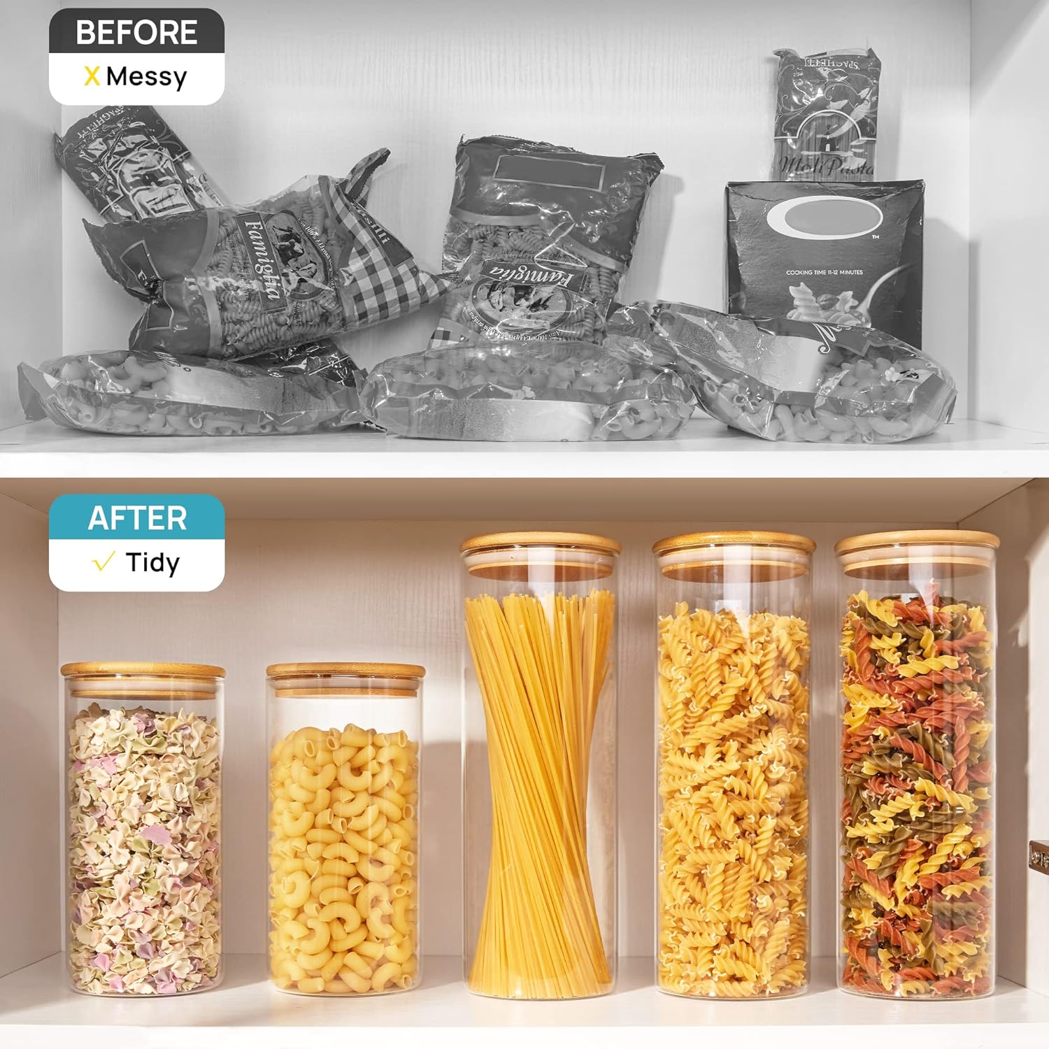 8 Pack 30oz Glass Food Storage Jars with Airtight Bamboo Lids V2676