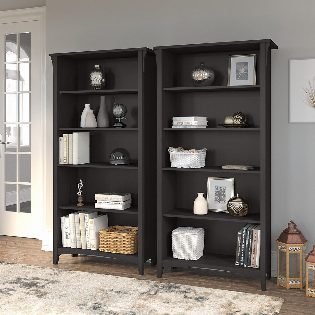 Tall 5 Shelf Bookcase, Set of 2, Vintage Black Y50012