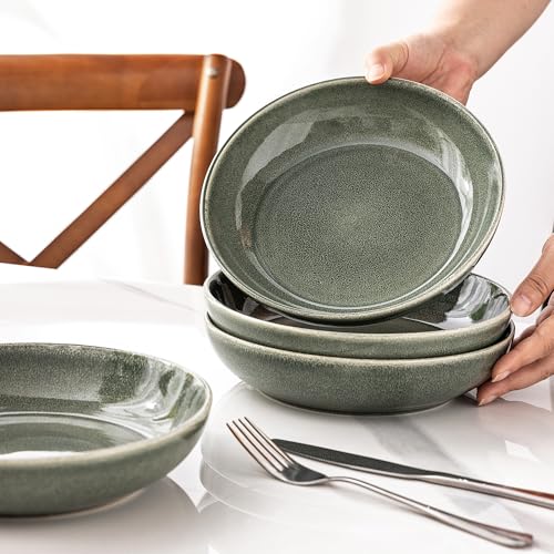 8.5" Ceramic Pasta Bowl Set of 6, 36oz, Microwave Safe, Ocean Blue K740363
