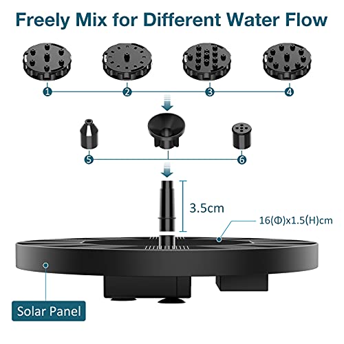 Solar Bird Bath Fountain with 6 Nozzles and Pump U44858