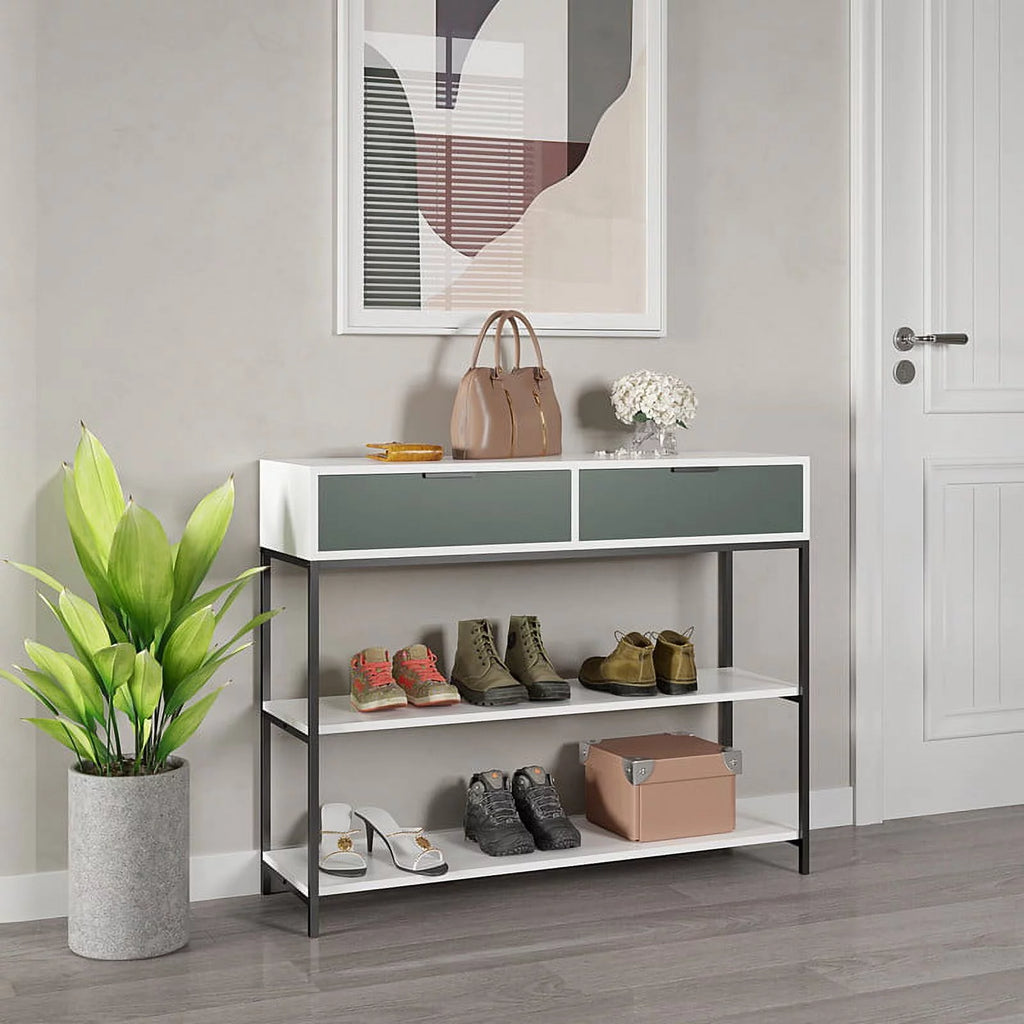 Wood Console Table with Steel Frame and Shelves E564619