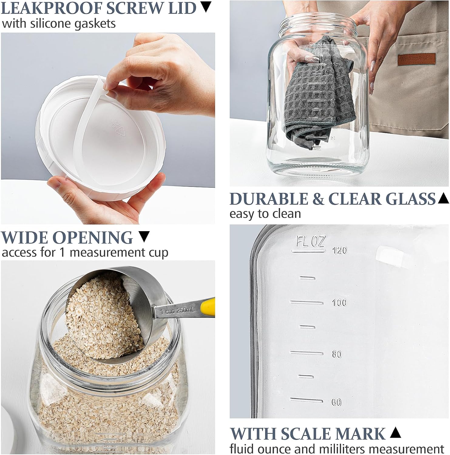 1 Gallon Clear Glass Mason Jar with Airtight Screw Lid and Silicone Gasket V376143