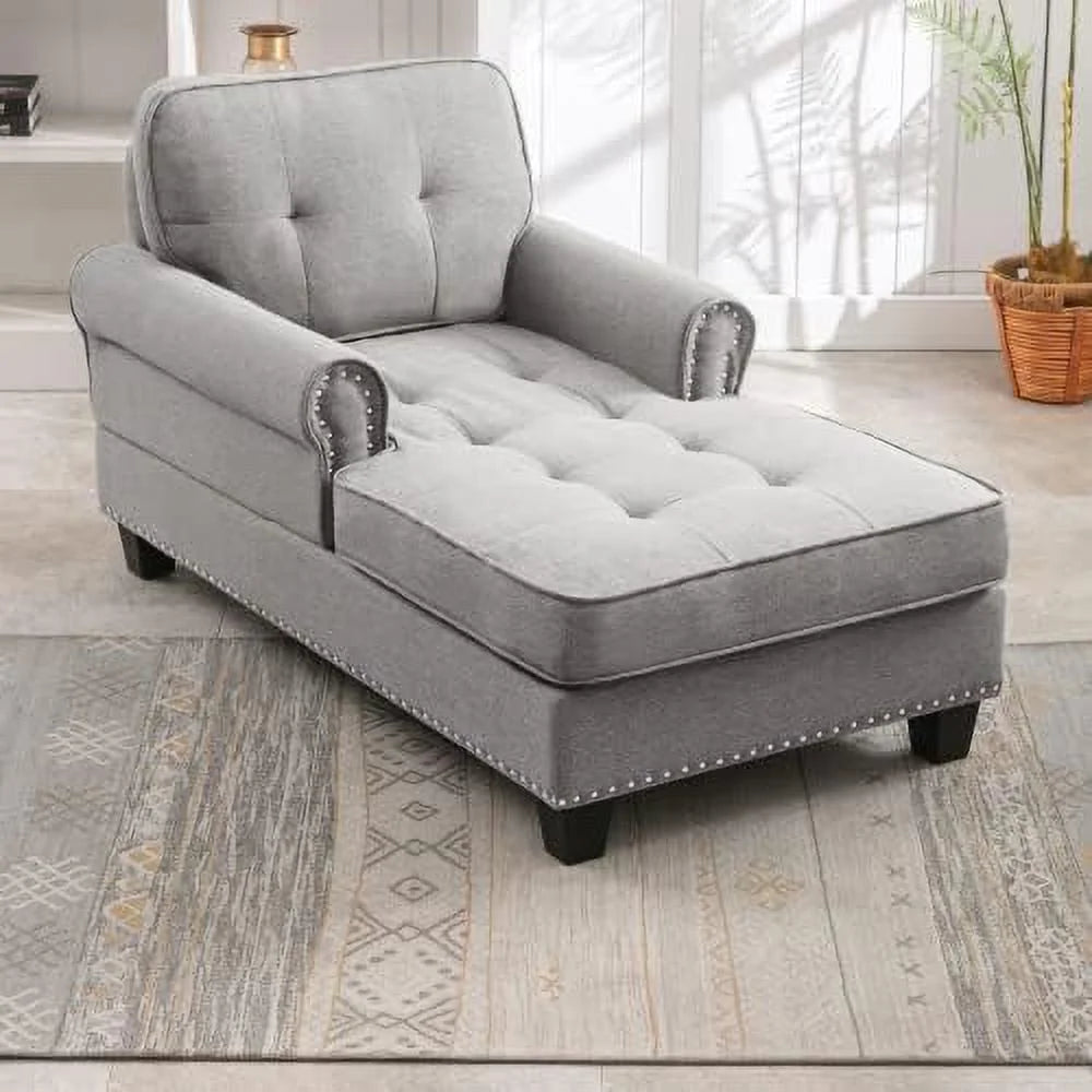 Linen Chaise Lounge Sofa Bed with Tufted Back for Small Spaces A879711