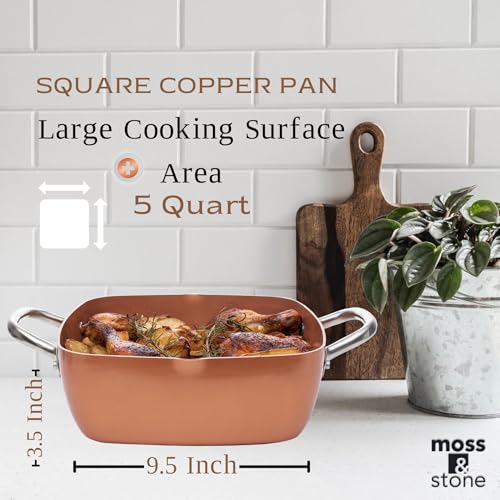 Copper Cookware Set 5 Piece, Non Stick Deep Frying Pan with Steamer Rack Y722