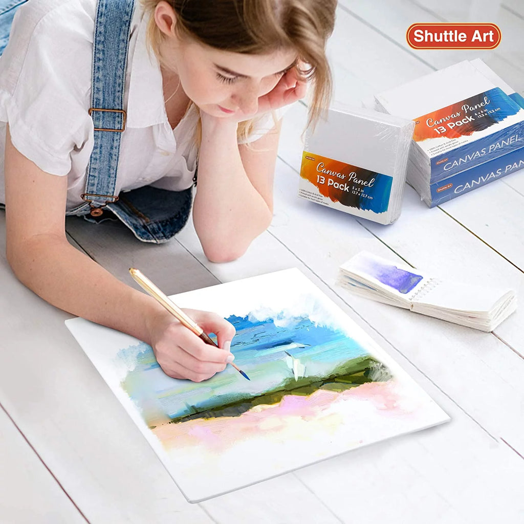 Painting Canvas Panel, 52 Pack, Multi Size, 100% Cotton, Primed White N331