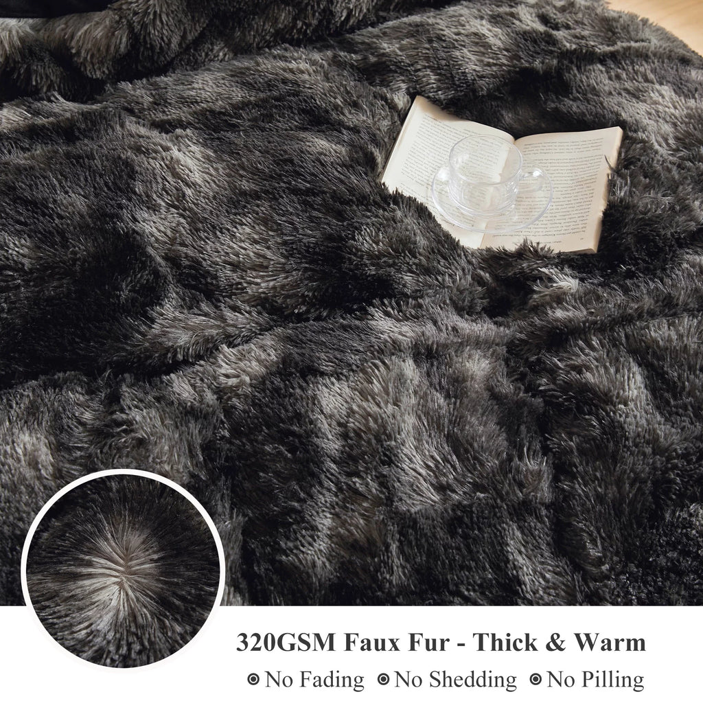 Tie Dye Plush Shaggy Duvet Cover Set, 3 Pieces Soft Velvet Fluffy Furry Bedding Set with Zipper Closure, Queen T1380