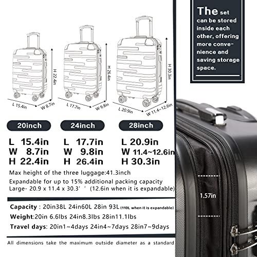 Expandable Suitcase 3 Piece Set with TSA Lock Spinner 20/24/28in Purple G410