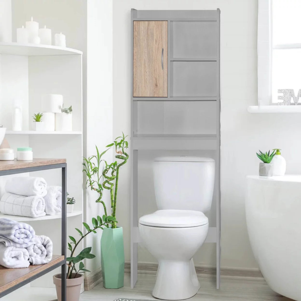 Over-the-Toilet Storage Cabinet in Light Gray & Natural Oak G649